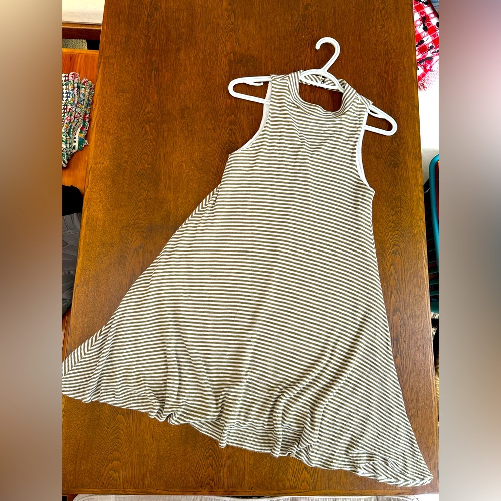 Alter’d State Camel/White striped sleeveless dress full skirt bottom.Fully lined